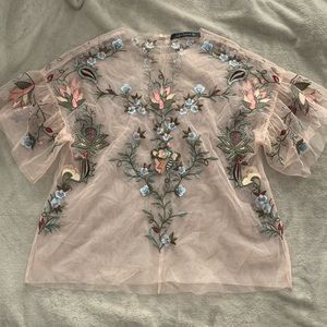 Zara Embroidered Mesh Top